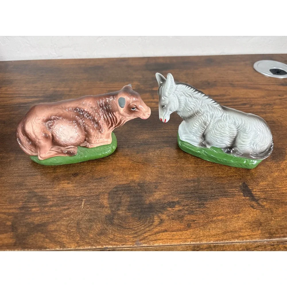 Vintage Japan Ceramic Nativity Animals Set 8pc Camel Cow Donkey Sheep Dog Manger